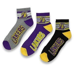 Icerbrands Los Angeles Lakers Qtr Socks - NWT Mens Large  3-Pack (Shoe Size 6-12